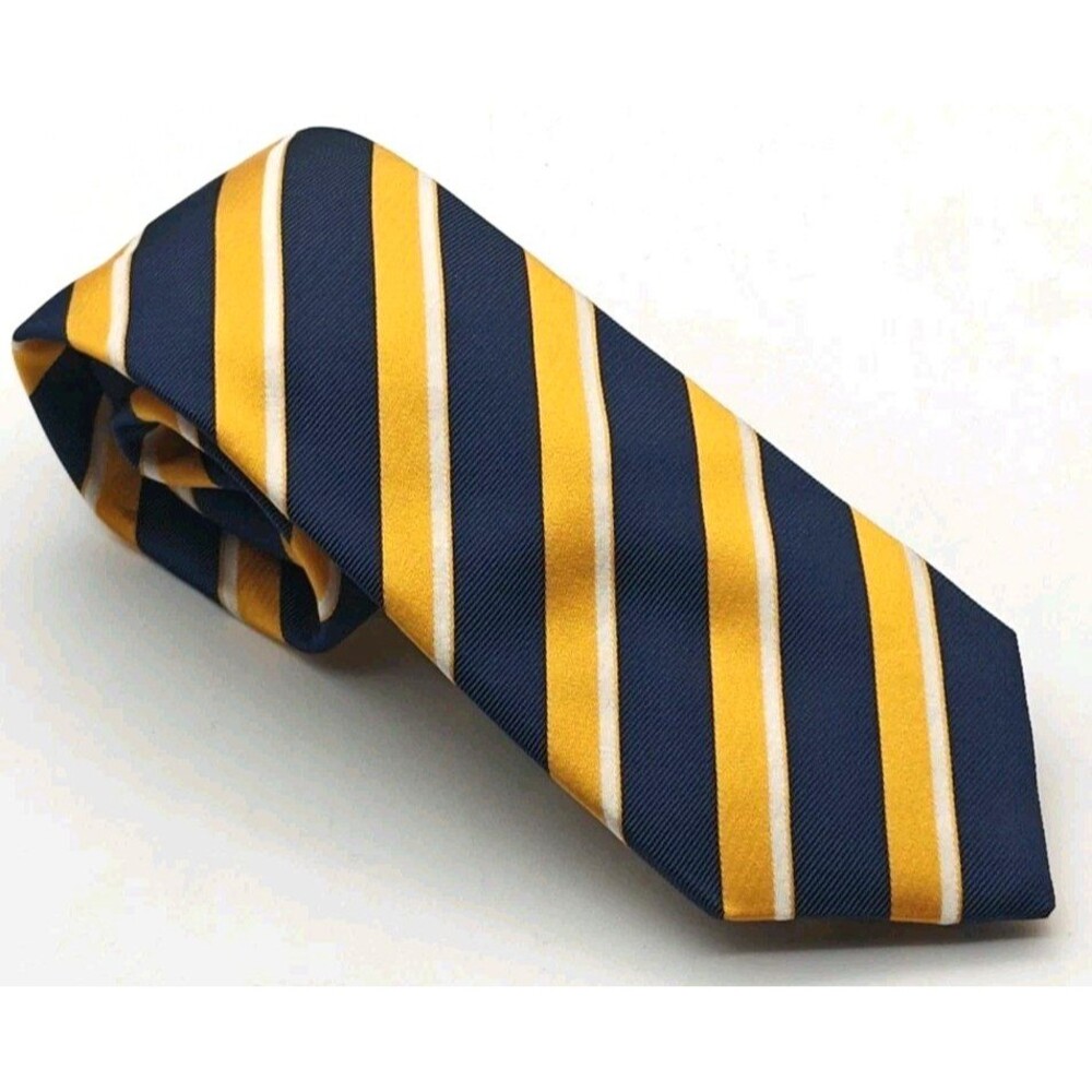 LKNW Boss Hugo Boss Silk Tie Gold White Blue Stripes